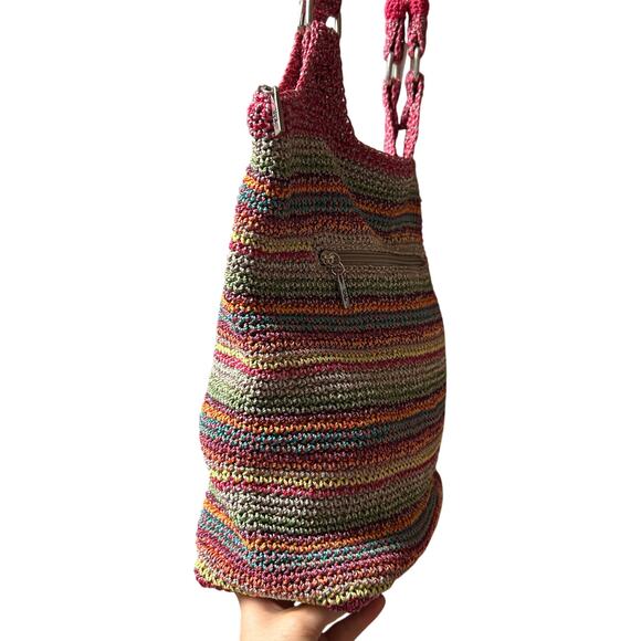 The Sak Red Green Blue Rainbow Stripe Handbag Purse Tote Beach Bag - Picture 3 of 13